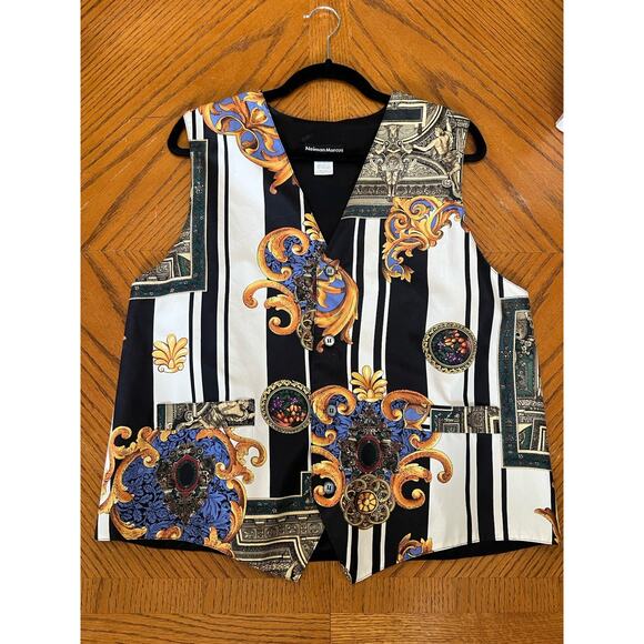 Vintage Neiman Marcus 80s Baroque Print 100% Silk Vest Men’s Large - Picture 8 of 8